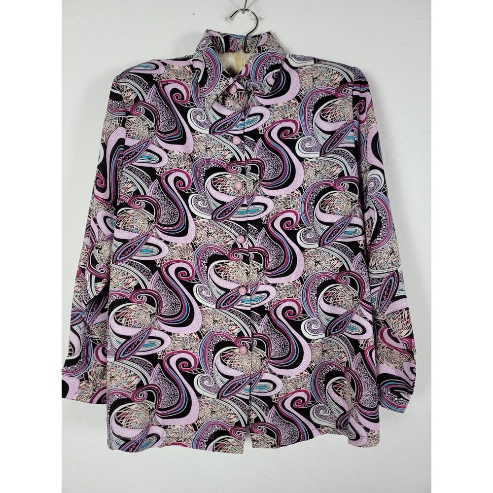 Richness Fashion Womens Colorful Paisley Print Button-Up Shirt XXL Long Sleeve
